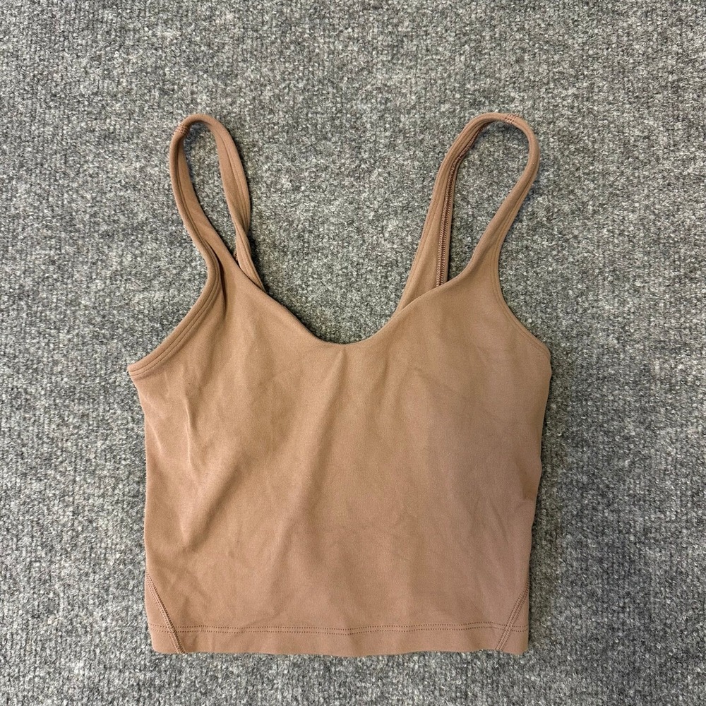 Lululemon Tank Top Womens Size 0 Tan Align Cropped V-Neck Built-in Bra Athletic